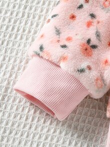 Young Girls Floral Hoodie & Sweatshirt Co-Ords, Autumn, Fall Tops Round Neck Long Sleeve Fuzzy Top Paired With Solid Color Pants - Pink - View 7