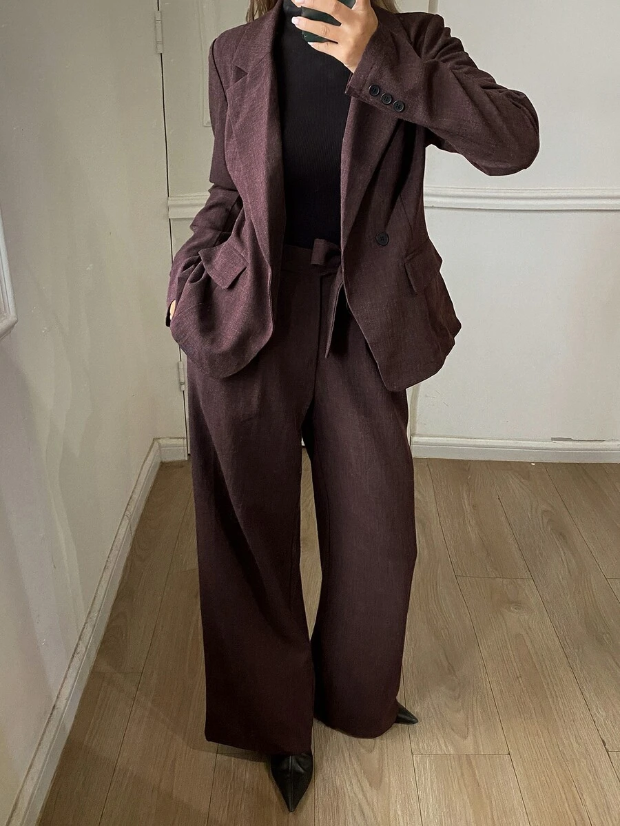 DAZY Women's Solid Color Long Sleeve Jacket And Pants Casual Commute Suit Set - Purple - View 1