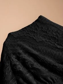 MaterniChic 優雅孕婦派對無肩帶長袖蕾絲拼接洋裝 秋季 - 黑色 - 查看 8