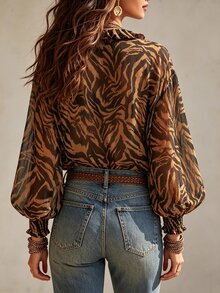 Trelyra Women's All-Over Print Casual Versatile Daily Wear Shirt - Brown - View 2