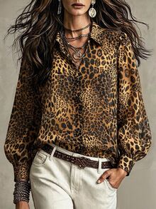 Trelyra Women's Leopard Print Casual Versatile Daily Wear Shirt - Brown - View 4