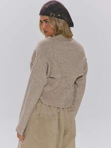 MUSERA Biege Knit Bandeau Top Long Sleeve Bolero Sold As Set Autumn Winter Fall Daily Everyday Essential Core Knitwear - Brown - View 4
