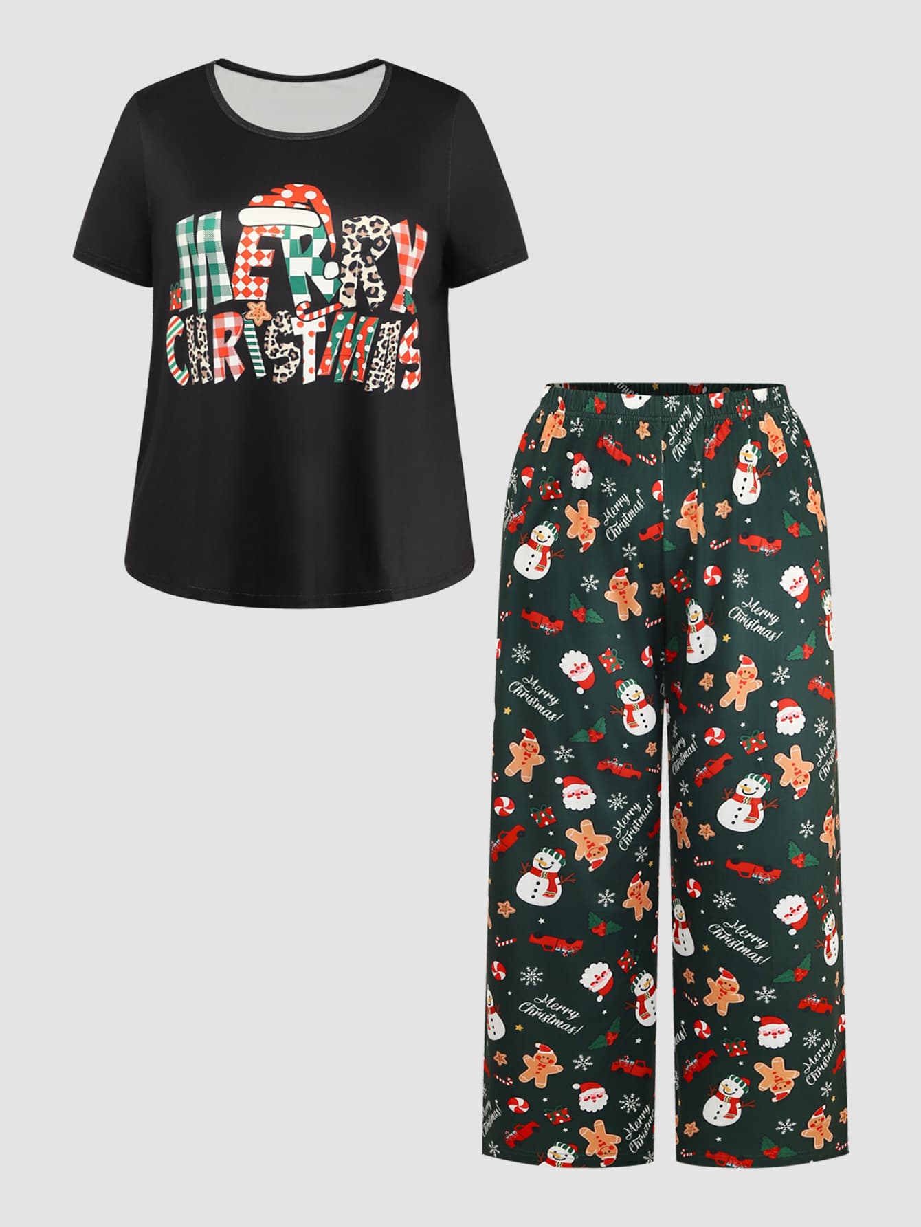 Chillnights Plus Size Women's Letter Print Short Sleeve T-Shirt And Long Pants Pajama Set - Multicolor - View 1