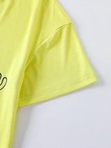 SpongeBob SquarePants | SHEIN Set Piyama Wanita Motif Kartun Atasan Lengan Pendek dan Celana Panjang - Kuning - View 5