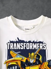 Transformers X SHEIN Young Boy Round Neck Short Sleeve Printed Top And Long Pants Loungewear Pajamas - Multicolor - View 3