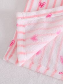 2pcs Set Piyama Anak Perempuan Nyaman Lembut Tebal dan Halus Motif Garis Vertikal Pink dan Hati dengan Kerah Terbuka di Depan, Lengan Panjang dan Celana Panjang - Berwarna merah muda - View 7