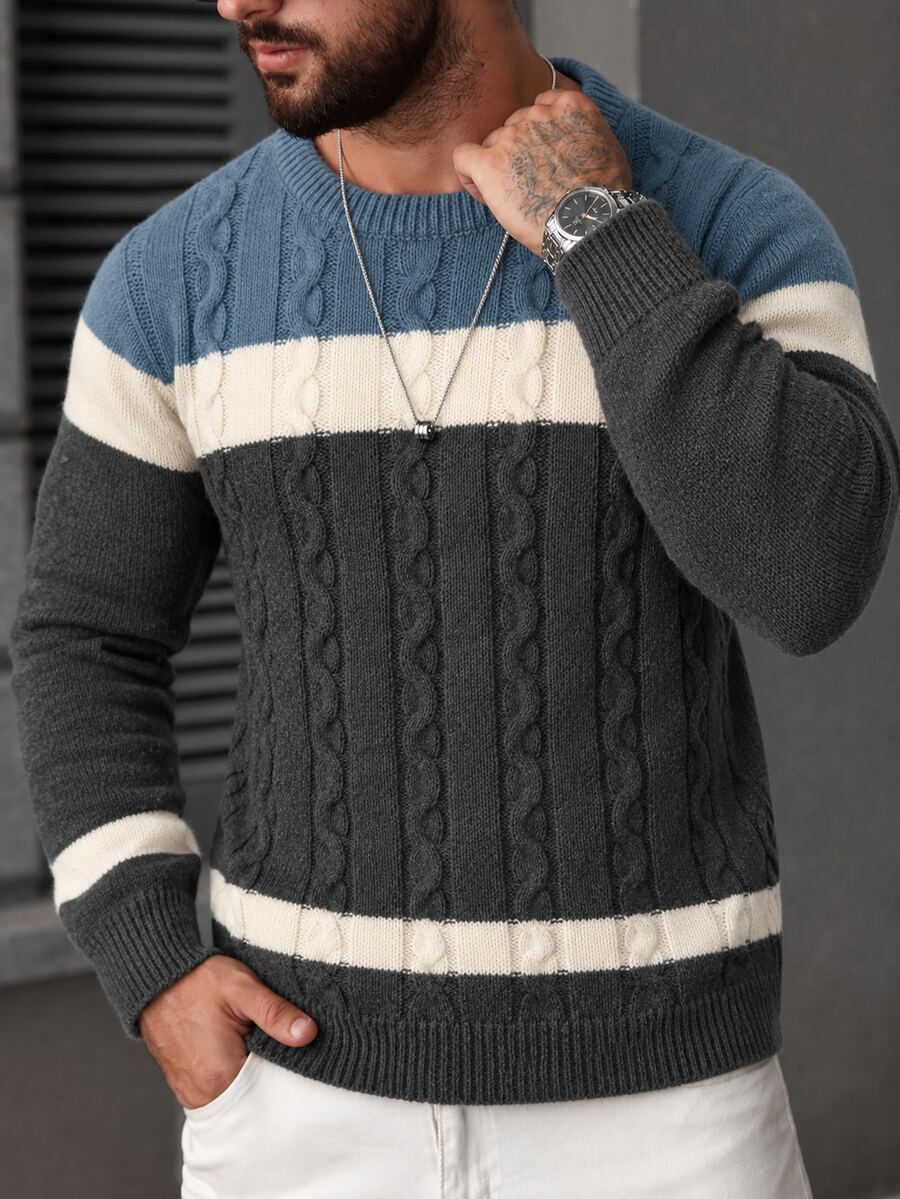 Manfinity Mode Sweater Pria Lengan Panjang Kasual Serbaguna untuk Pemakaian Harian Motif Colorblock - MultiWarna - View 1