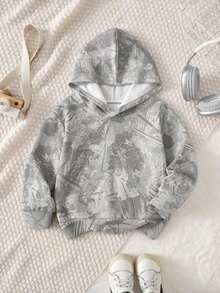 Young Boy Hooded Long Sleeve Sweatshirt, Classic Cool Tie-Dye Pattern Print, Classic Scratch Messy Pattern Print, Suitable For Street Style, Suitable For Autumn/Winter - Multicolor - View 1