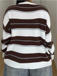 POPSWAY Plus Size Women's Colorblock Casual Daily Long Sleeve Sweater - Multicolor - View 2