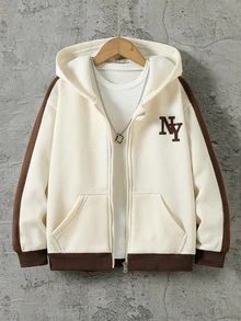 SHEIN Sweatshirt Fashion Serbaguna Motif Huruf untuk Anak Laki-laki Tween - Aprikot - View 1