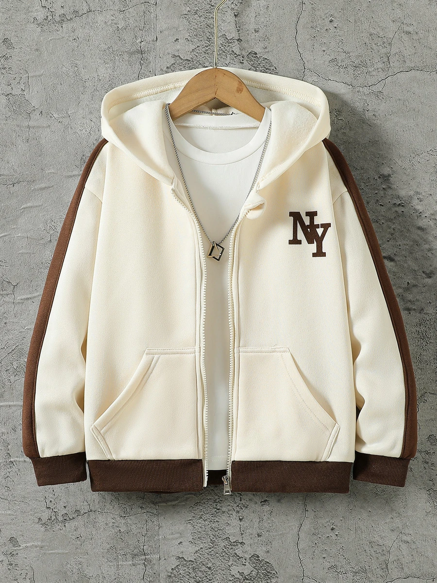 SHEIN Sweatshirt Fashion Serbaguna Motif Huruf untuk Anak Laki-laki Tween - Aprikot - View 1