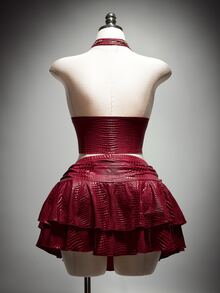 SHEIN ICON Plus Size Solid Color V-Neck Halter Top And Ruched Skirt Sexy Two Pieces Set - Burgundy - View 2