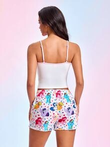 My Little Pony X SHEIN Women's Cartoon Unicorn Pattern Camisole Top And Shorts Pajama Set - White - View 2
