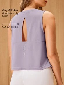 OutZeal Gym Top Women Sports Tank Workout Yoga Running Back Cut-Out Design Summer Tank - Dusty Purple - View 3