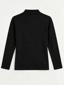 ZURIURI Men's High Neck Long Sleeve T-Shirt, Black Solid Color Top, Casual Style, Daily Wear, Outdoor Use, Comfortable Fabric, Spring Autumn Winter - Black - View 2
