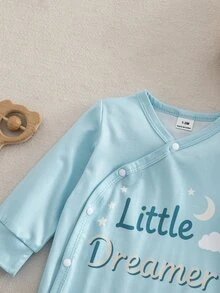 SHEIN Vintaside Kids 新生兒嬰兒連身衣，長袖連身褲，側開斜領，包腳睡衣，居家穿著，秋冬款，中性 - 彩色 - 查看 7