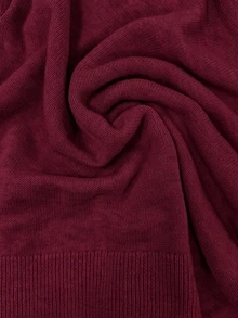 SHEIN 女款素色休閒百搭日常長袖針織衫 - 酒紅色 - 查看 5