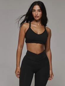 Musera Sport V Neck Strappy Back Active Sports Bra 2 Pieces Sports Bra Multipack Sport Essentials Basics Autumn Fall Winter - Black and White - View 1