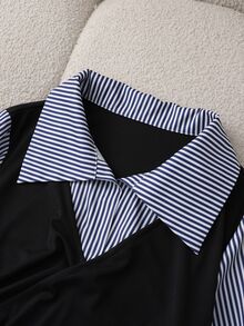 SHEIN فستان نسائي موضة الشارع بأزرار وخطوط بتصميم 2 في 1 - الأزرق - مشاهدة 4