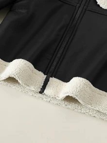 SHEIN 男嬰加厚保暖內裡長袖翻領夾克冬季外套，百搭舒適 - 黑色 - 查看 7
