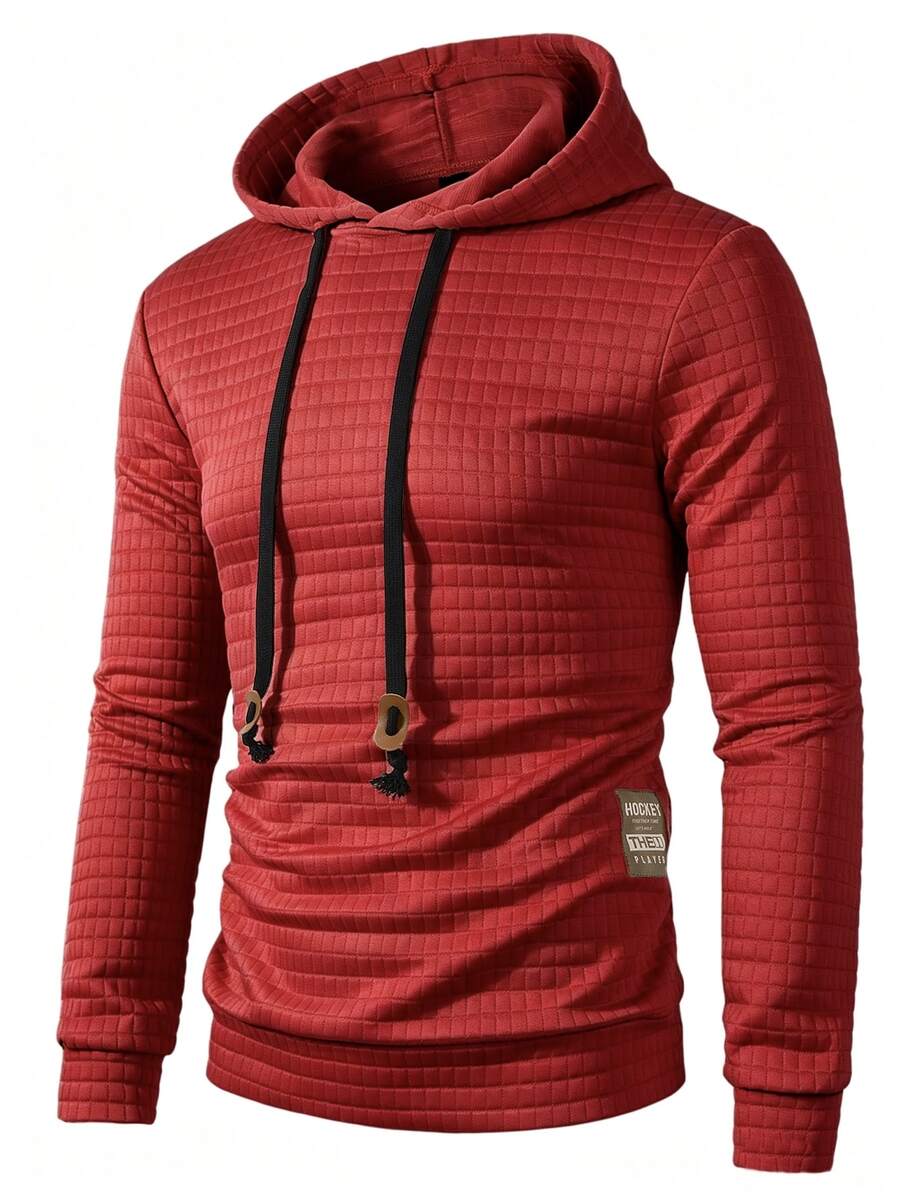 Manfinity Homme Hoodie Pria Warna Polos untuk Pakaian Kasual Sehari-hari - Merah - View 1