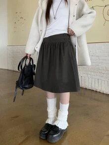 DAZY Women's Solid Color Casual Preppy Style Skirt - Grey - View 4