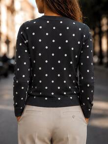SHEIN Women's Polka Dot Casual Versatile Everyday Cardigan - Black - View 2