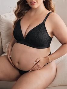 Moonlight&Mama Bra Menyusui Jacquard Seksi Ukuran Plus untuk Pakaian Santai - Hitam - View 4