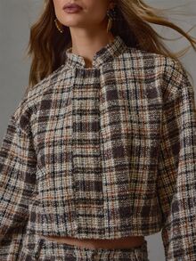 MUSERA Jaket Kotak-kotak Kerah Tinggi Ukuran Besar Model Pas Badan Musim Gugur Musim Dingin Sehari-hari Kasual Kembali ke Sekolah - MultiWarna - View 5