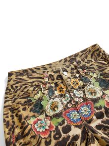 ROMWE Vintage Y2K Leopard & Floral Print Low Waist Flare Jeans - Multicolor - View 3