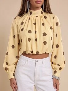 Bluhae 26 Autumn New European And American Style Color Block Polka Dot Bud Fashion Versatile Women's Blouse - Light Yellow - View 3