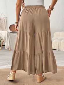 Ceyna Plus Size Women's Solid Color Casual Versatile Wide Leg Pants For Daily Wear - Khaki - View 2