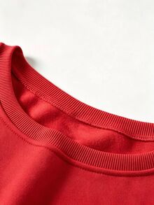 INAWLY 秋冬款 Merry 刺繡落肩休閒運動衫，聖誕快樂刺繡運動衫，聖誕快樂雪尼爾紗線運動衫，基督徒禮物客製化個性化秋冬運動衫，秋冬運動衫時尚禮物 - 紅色 - 查看 4