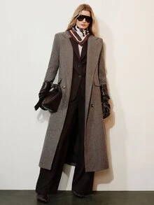 Aveloria Modichic Women's Woolen Coat Straight Double Breasted Herringbone Woolen Suit Lapel Flap Pockets Elegant Grey Herringbone Fall Clothes For Women Christmas - Multicolor - View 2