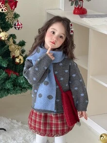 DAZY Infant (Girl) Long Sleeve Polka Dot Korean Style Autumn/Winter Mesh Cardigan - Grey - View 1