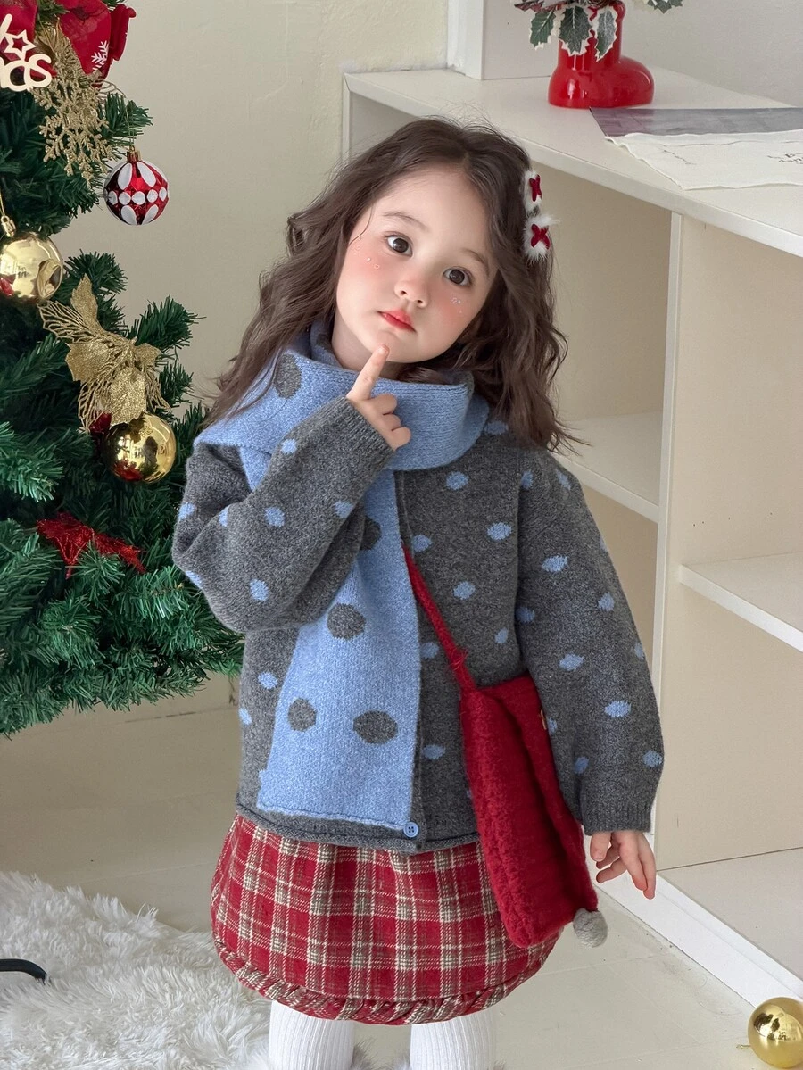DAZY Infant (Girl) Long Sleeve Polka Dot Korean Style Autumn/Winter Mesh Cardigan - Grey - View 1