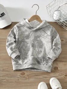 Young Boy Hooded Long Sleeve Sweatshirt, Classic Cool Tie-Dye Pattern Print, Classic Scratch Messy Pattern Print, Suitable For Street Style, Suitable For Autumn/Winter - Multicolor - View 2
