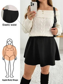 Shapeblank Women's Plus-Size Black Skirt – Stylish, Casual, Loose-Fit, Stretchy, Comfortable, Versatile, And Slimming (Autumn/Winter),Fall Outfits,Bottom Skirt - Black - View 1