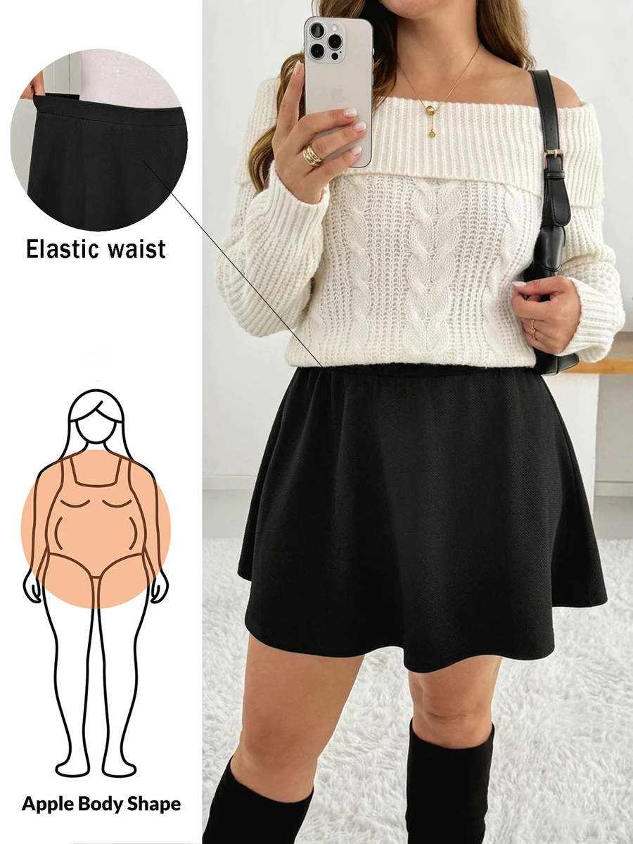 Shapeblank Women's Plus-Size Black Skirt – Stylish, Casual, Loose-Fit, Stretchy, Comfortable, Versatile, And Slimming (Autumn/Winter),Fall Outfits,Bottom Skirt - Black - View 1