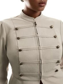 LYSMO Plus Size Fashion Vacation Double-Breasted Long Sleeve Jacket - Apricot - View 4