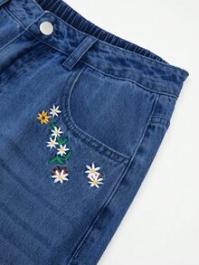 GlowEve CURVE Celana Jeans Denim Saku Kancing Bordir Serbaguna Ukuran Plus, Formal Pantai Biru dan Kuning, Kasual Musim Panas, Peri - Dark Wash - View 6