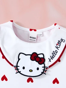HELLO KITTY AND FRIENDS | SHEIN رومبير موضة للبنات الصغيرات بتطريز وتطبيق كرتوني - ابيض واحمر - مشاهدة 3