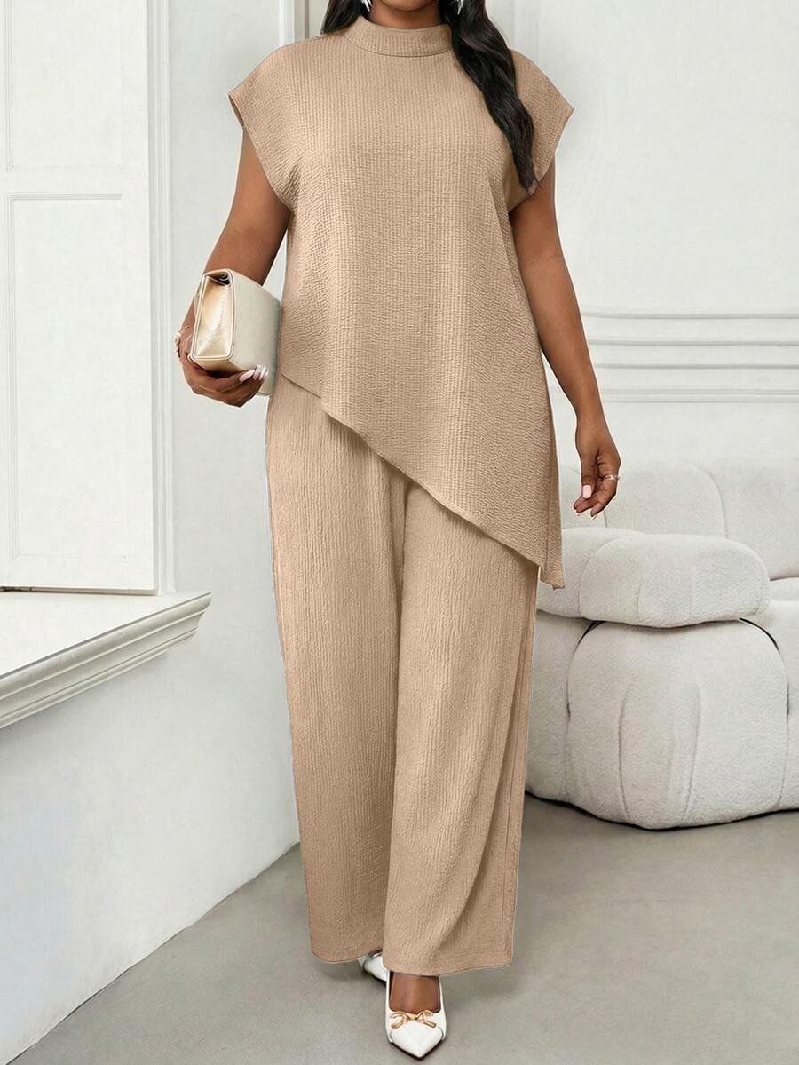 SHEIN Lady Plus Size Women's Solid Color Casual Daily Wear Top - Apricot - View 1