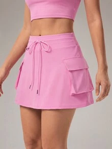 OutZeal Tennis Skirts Women Sports Pink Skirts Gym Workout 2-In-1 Design Built-In Shorts High Waist - Pink - View 6