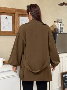 Muchica Mantel Trench Kerah Lapel Warna Khaki Ukuran Besar Wanita - Khaki - View 2