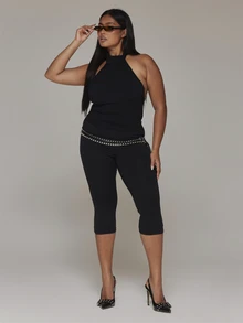 MUSERA Black Halterneck Fitted Sleeveless Top Casual Cool Basic Fall Winter Autumn - Black - View 3