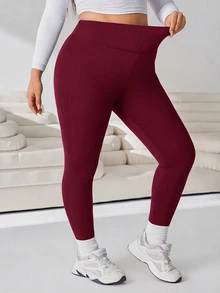 Solflare Autumn/Winter Burgundy Plus Size High Waist Skinny Pants - Burgundy - View 6