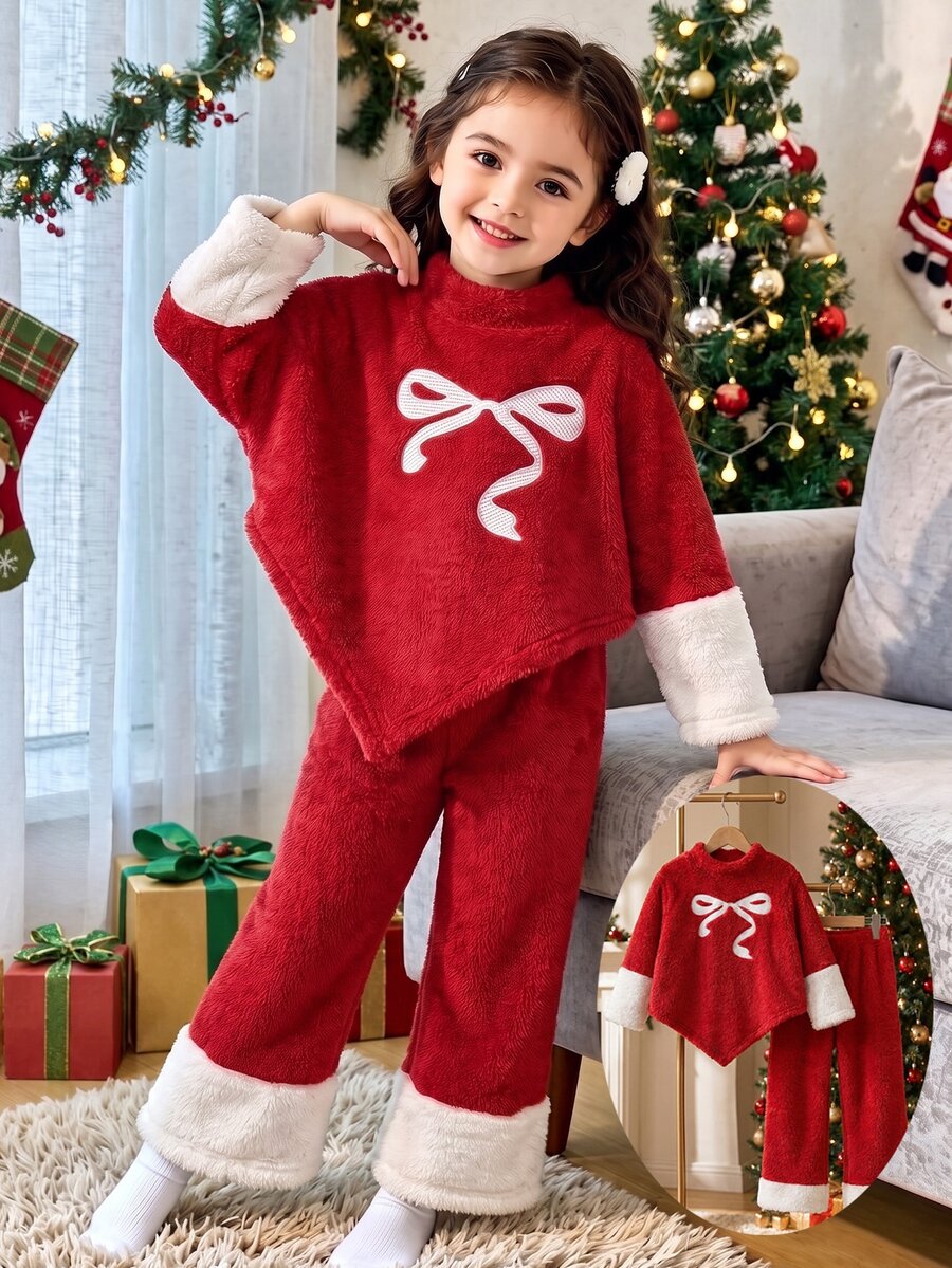 SHEIN Elladie kids 秋季女童不對稱套頭高領袖口拼接長袖T恤上衣 微喇長褲下擺拼接設計 白色 7歲生日