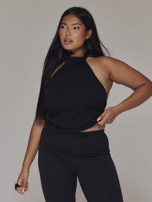 MUSERA Black Halterneck Fitted Sleeveless Top Casual Cool Basic Fall Winter Autumn - Black - View 2