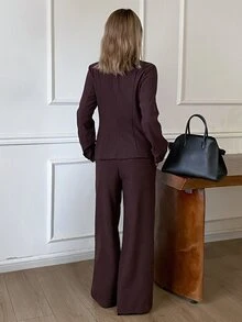 DAZY Women's Solid Color Long Sleeve Jacket And Pants Casual Commute Suit Set - Purple - View 2